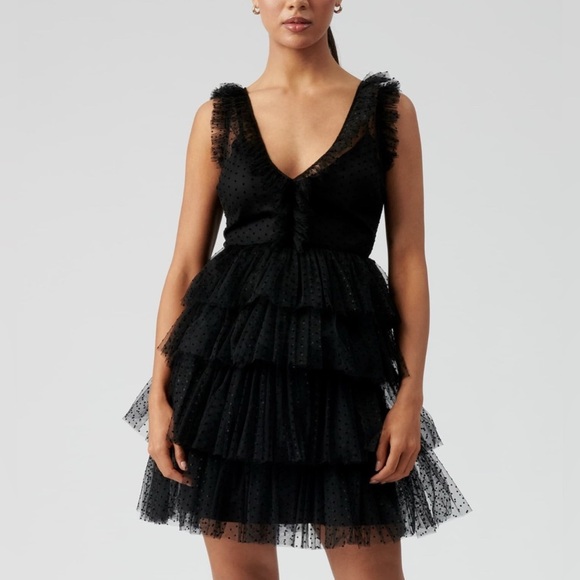 🆕Fate Chic Black Ruffled Lace Mini Dress Black XS🆕 - Picture 2 of 16